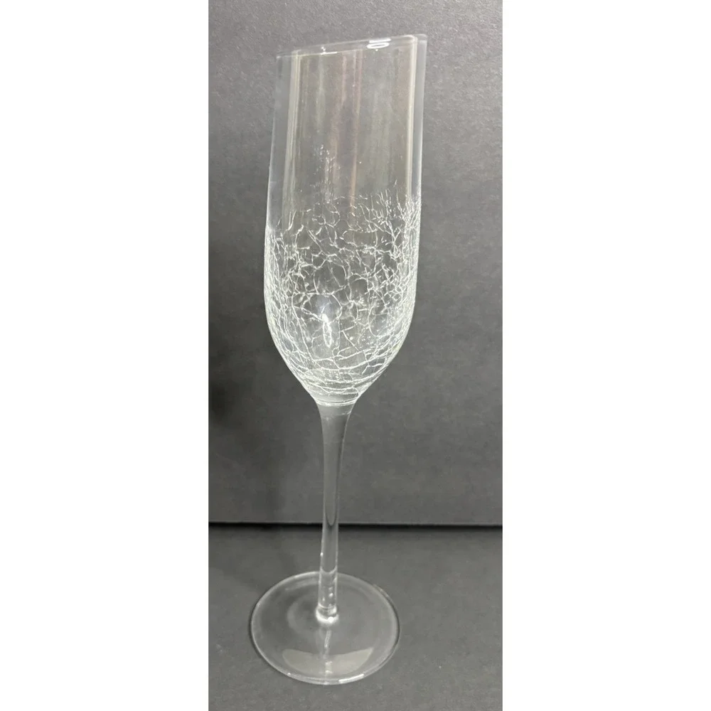 2 Pier 1 Angled Rim Crackle Champagne Flutes Glass Clear 9 7/8